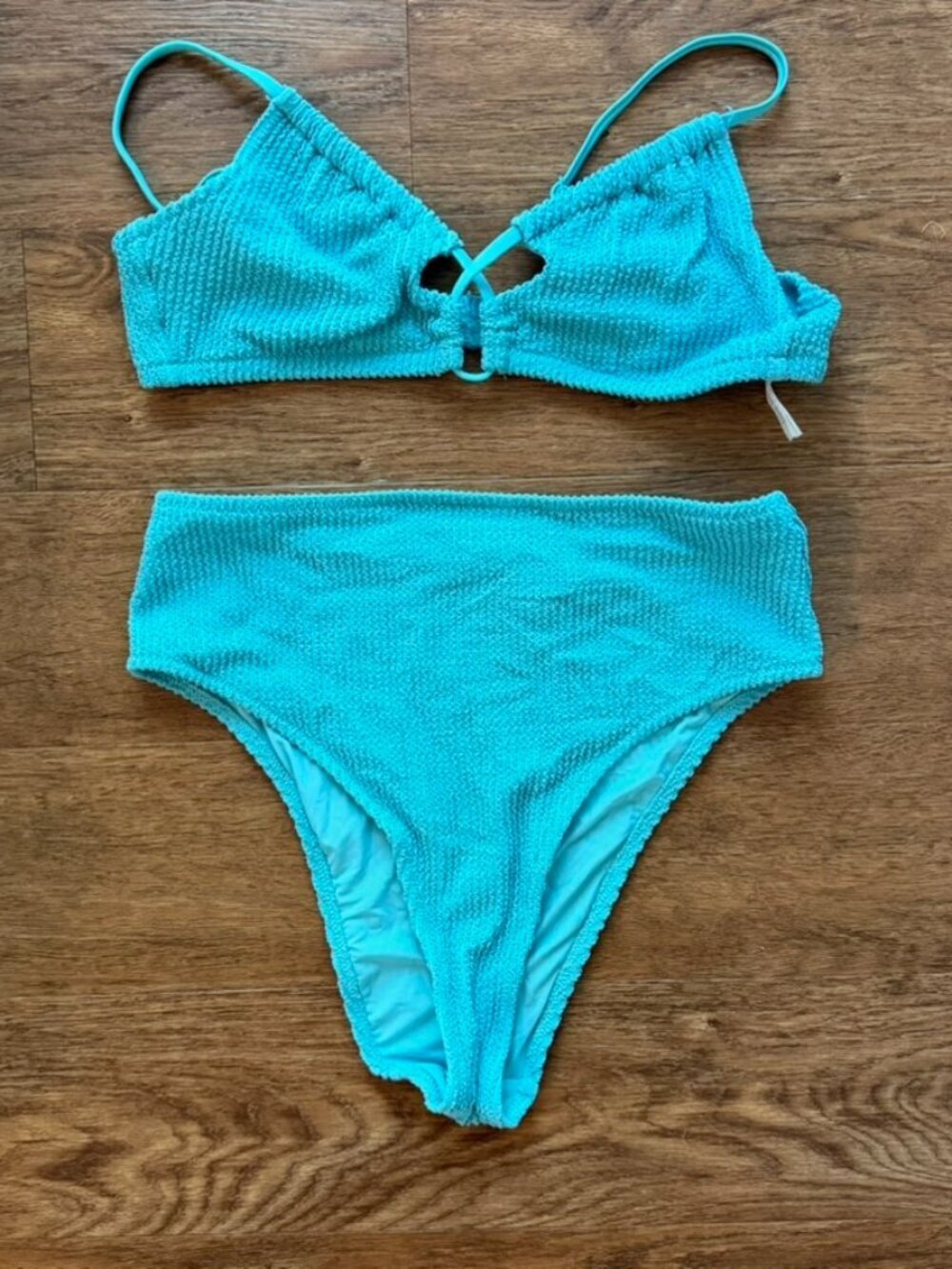 Women's Aerie Crinkle Bikini Top and Bottom, Size: Medium; Color: Turquoise
